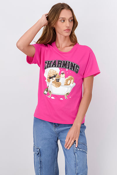 Playera manga corta estampado ROSA