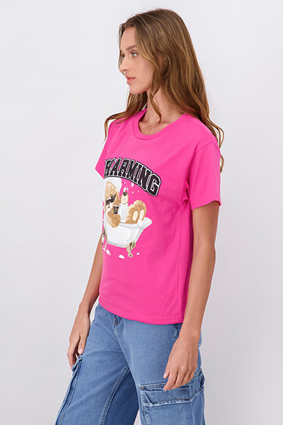 Playera manga corta estampado ROSA