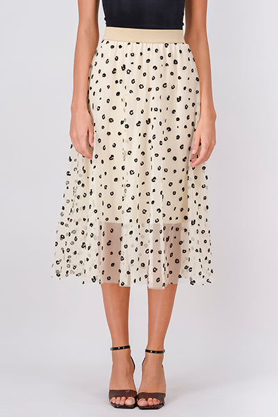 Falda Midi Animal Print Flock HUESO