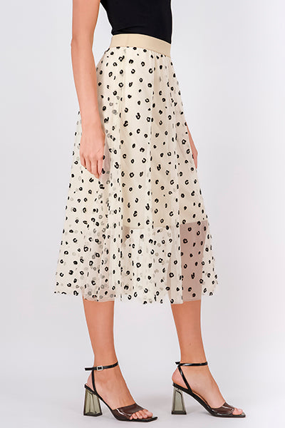 Falda Midi Animal Print Flock HUESO