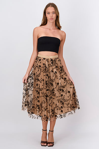 Falda midi plisada flores flock