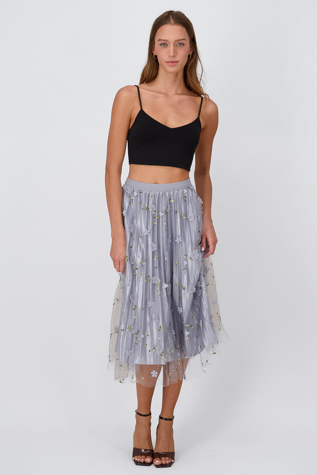 Falda midi mesh flores