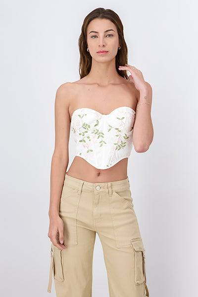 Top bustier flores bordadas BLANCO COMBO