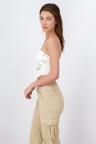 Top bustier flores bordadas BLANCO COMBO