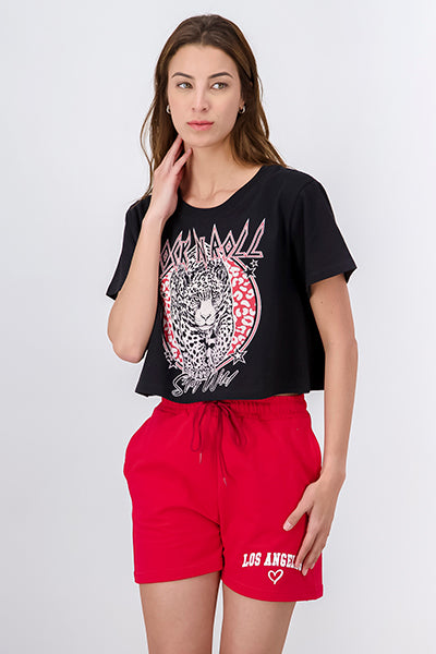 Playera crop boxy cheetah NEGRO