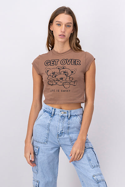 Playera crop estampado ositos get over CAFE