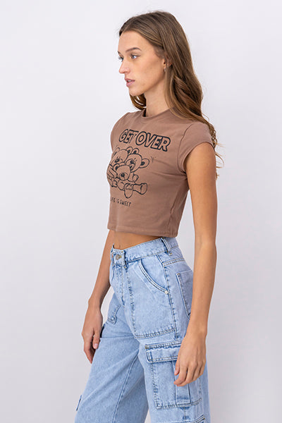 Playera crop estampado ositos get over CAFE