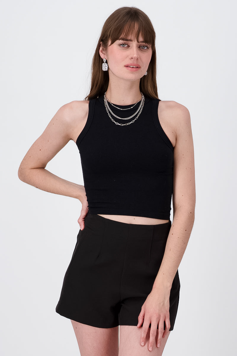 Tank Top Con Cuello Corto NEGRO