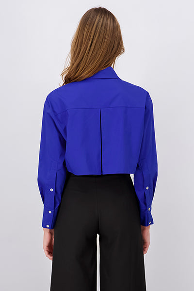 Camisa crop manga larga bolsos AZUL BRILLANTE