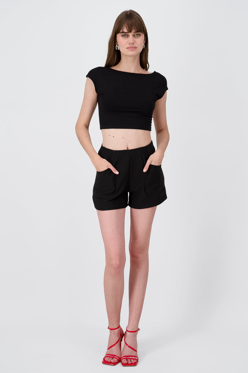 Shorts con pinzas mini lisos NEGRO