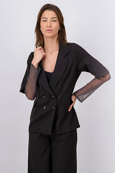 Blazer Oversized Detalle Mangas Brillos NEGRO