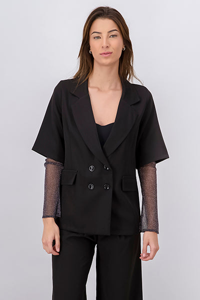 Blazer Oversized Detalle Mangas Brillos NEGRO