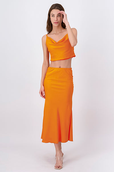 Falda Midi Recta Lisa NARANJA