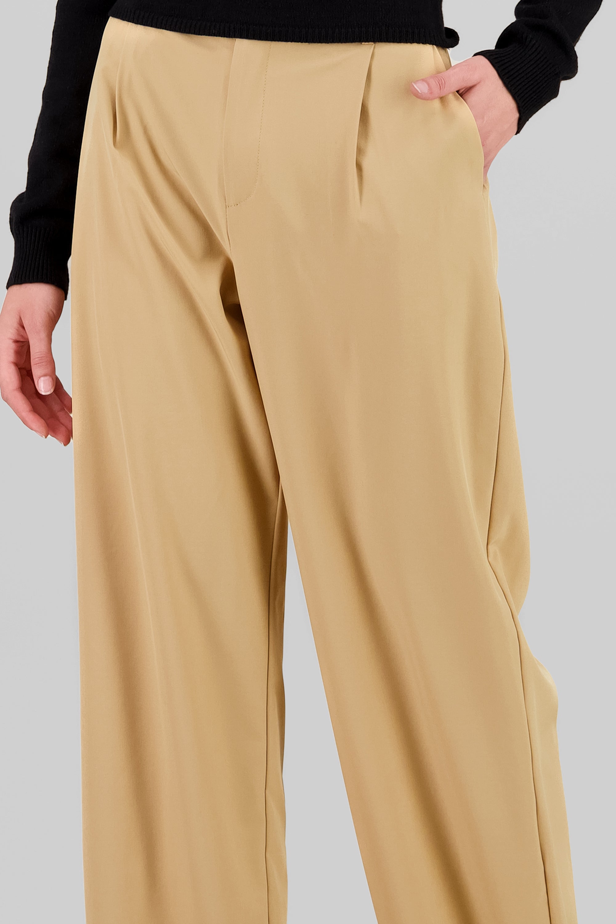 Pantalón Recto Pinzas Bolsillos BEIGE