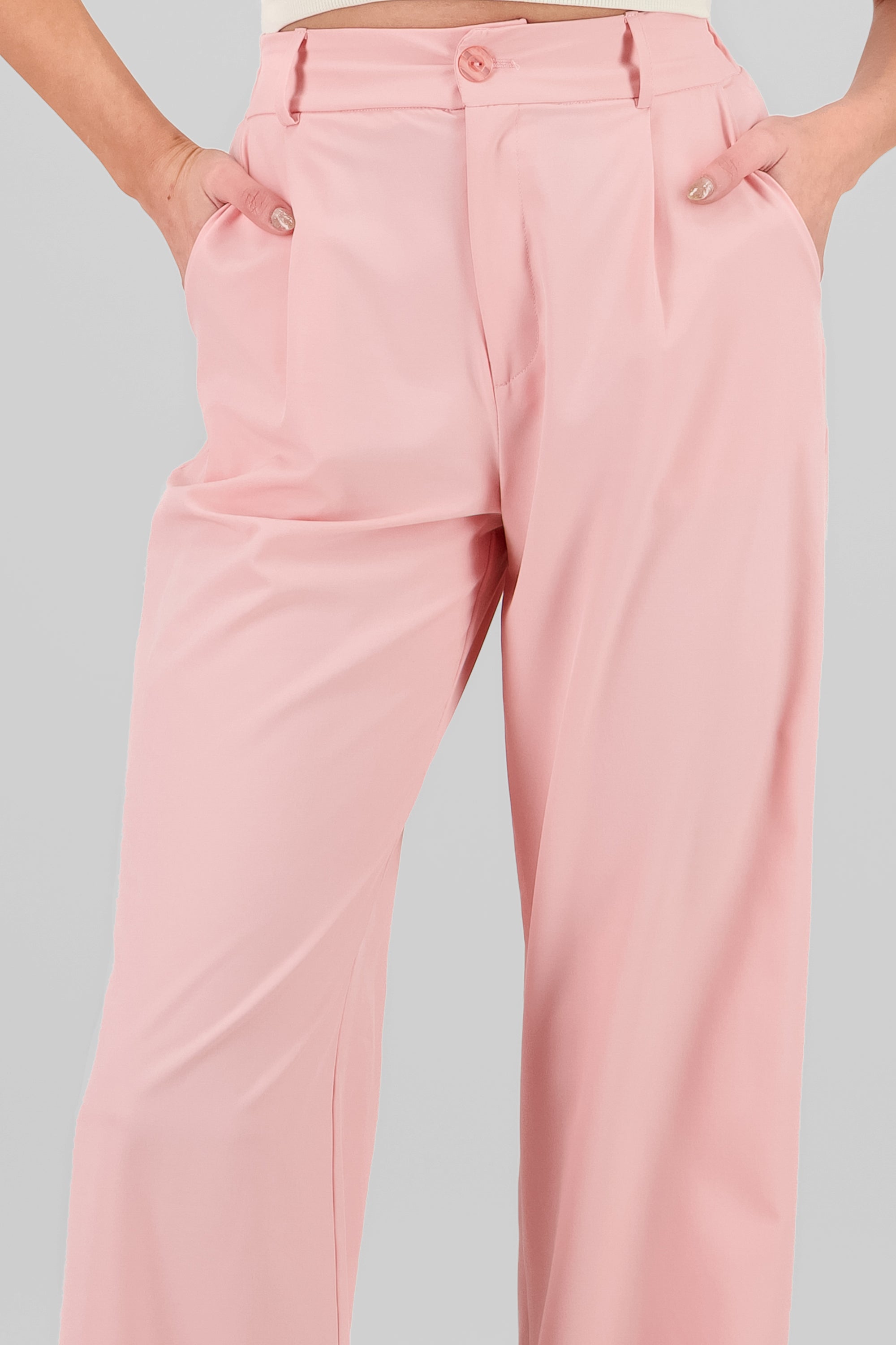 Pantalón Recto Pinzas Bolsillos ROSA PASTEL