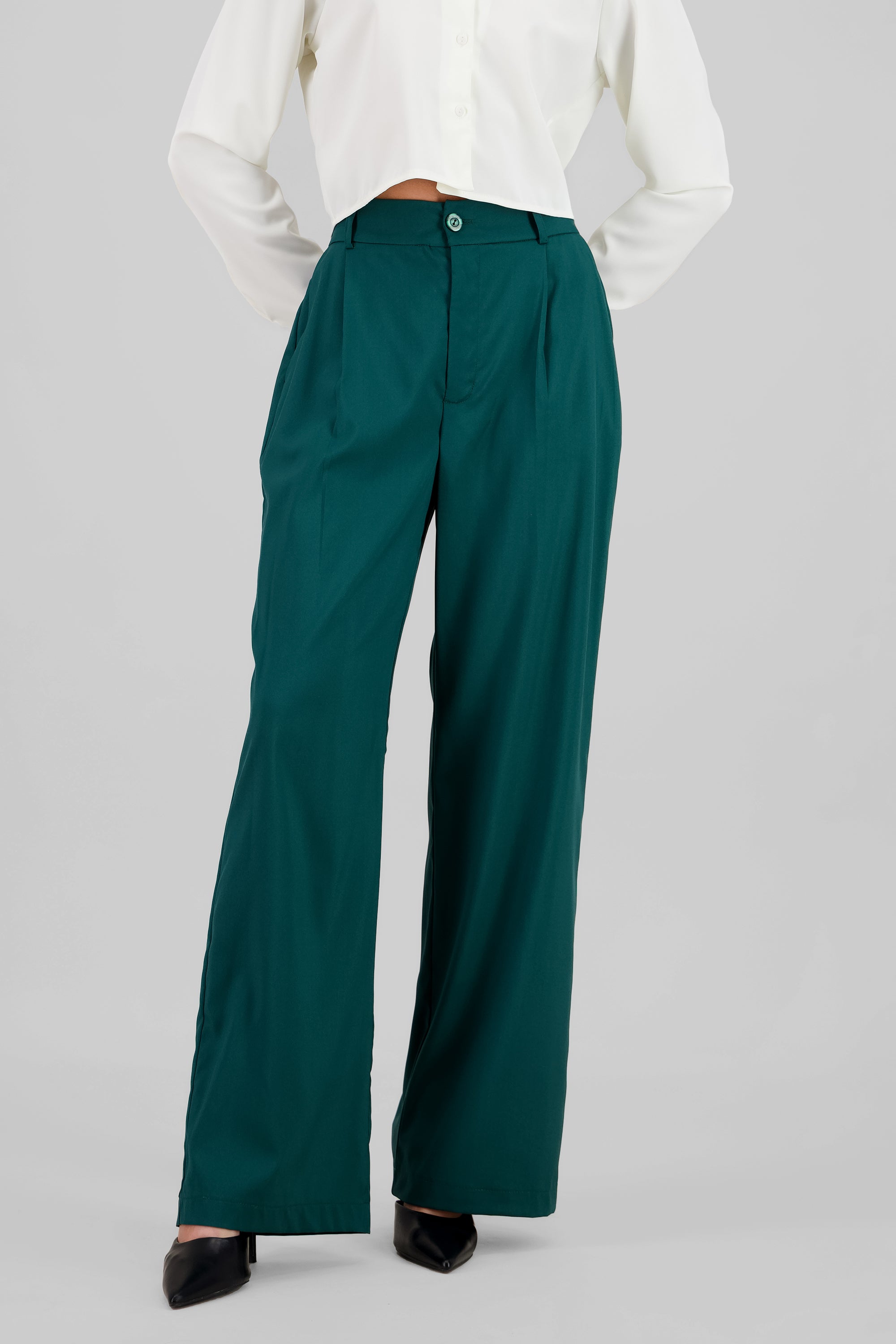 Pantalón Recto Pinzas Bolsillos VERDE CAZADOR