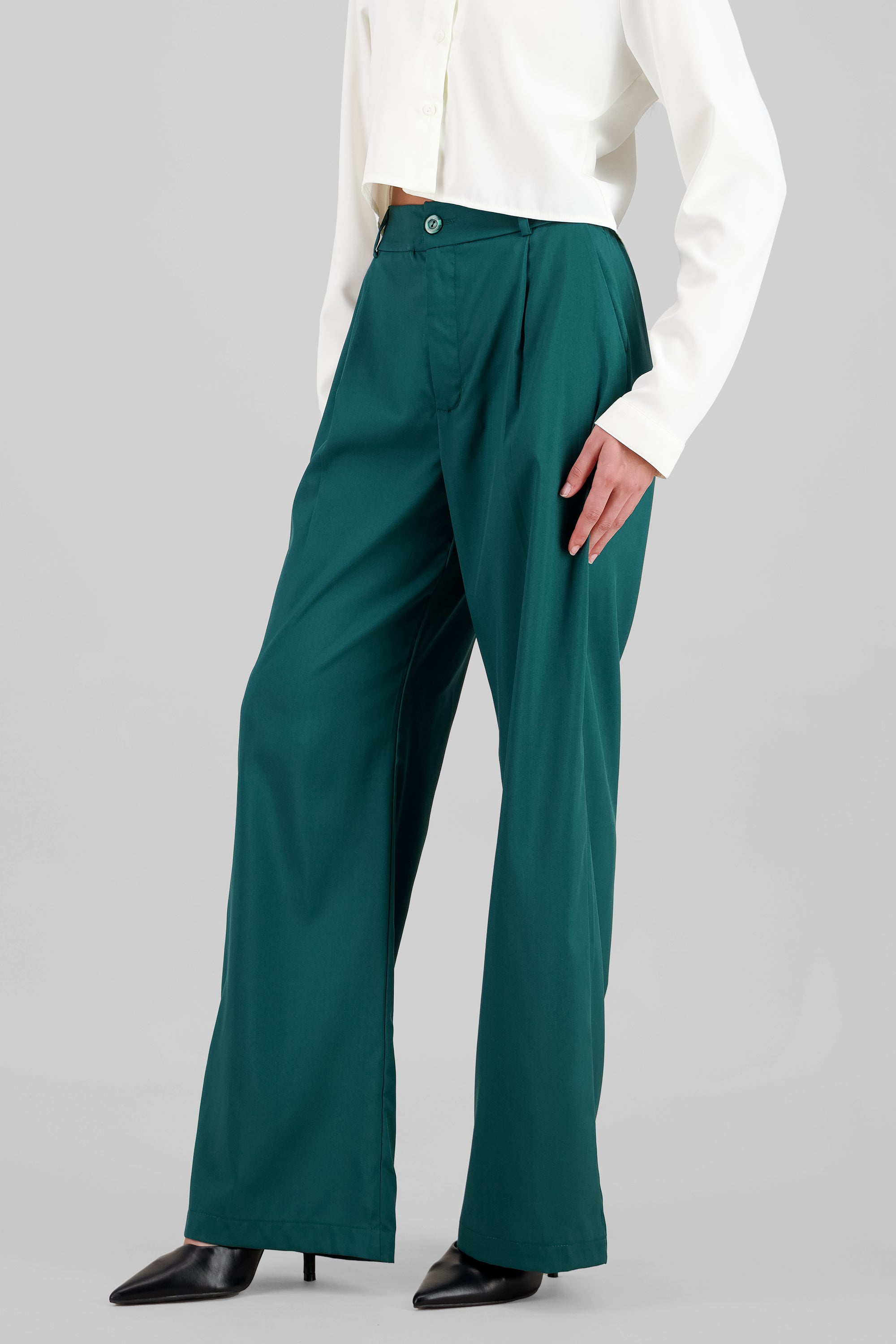 Pantalón Recto Pinzas Bolsillos VERDE CAZADOR