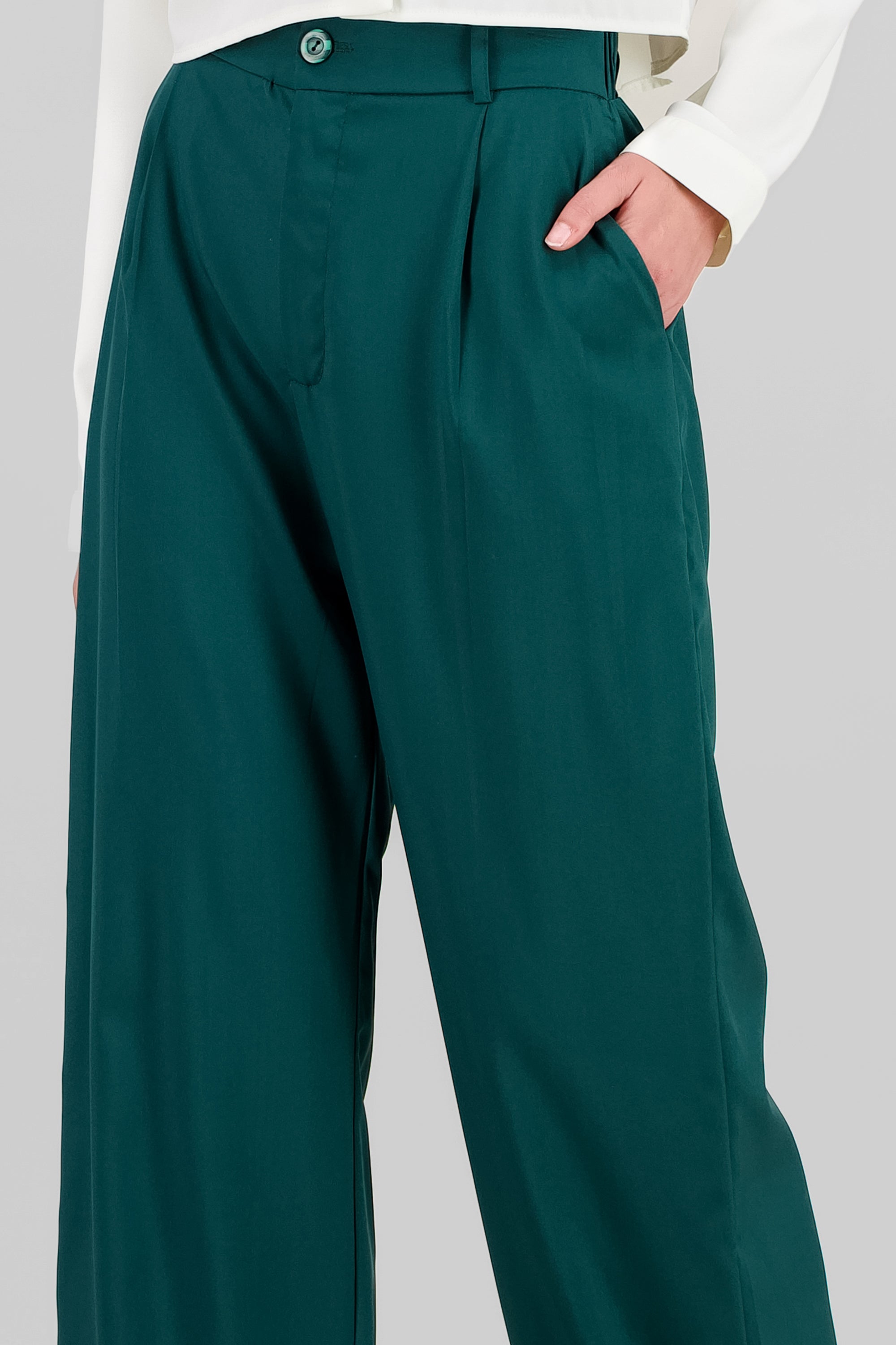 Pantalón Recto Pinzas Bolsillos VERDE CAZADOR