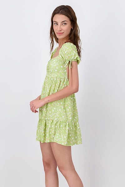 Vestido mini plisado flores VERDE COMBO