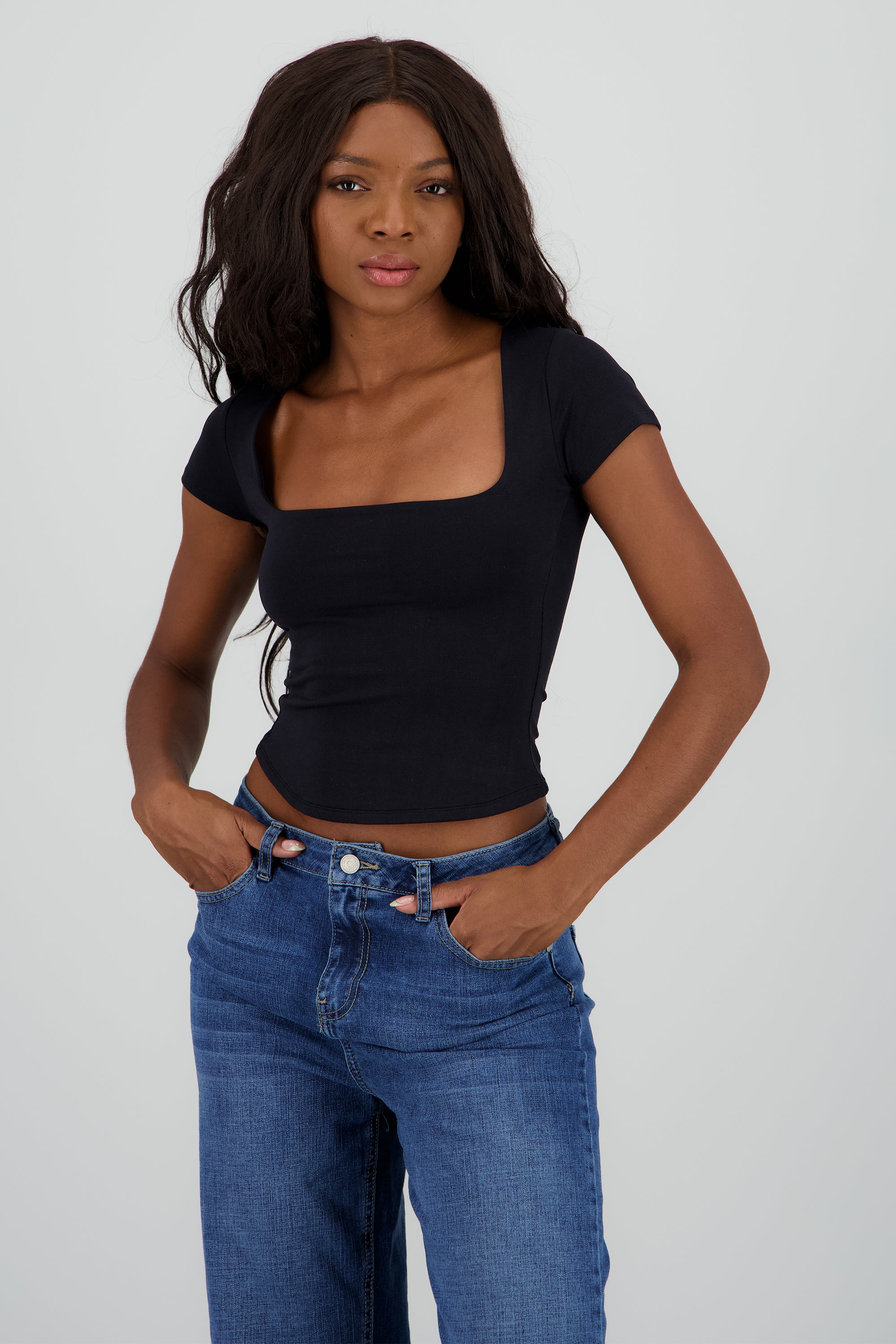 Top licra manga corta NEGRO