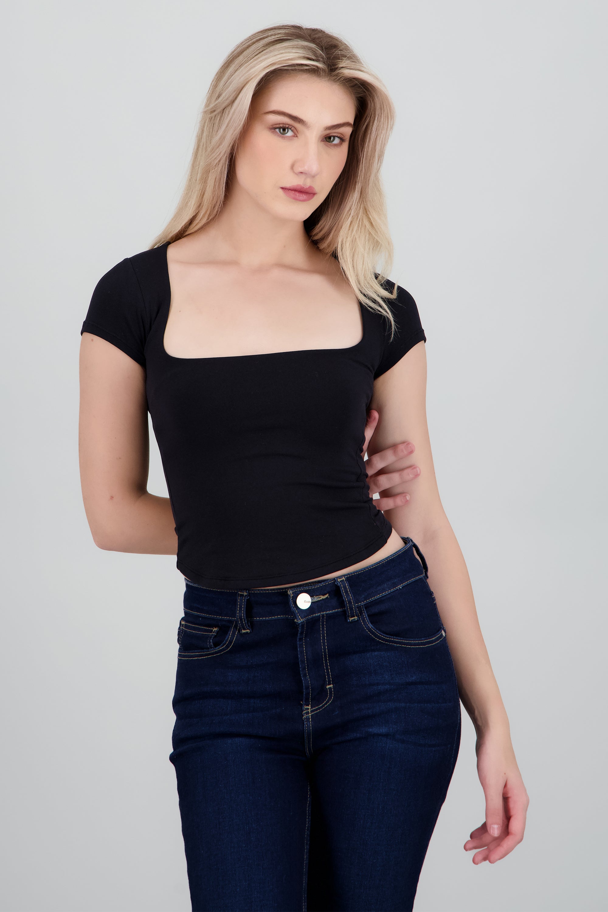 Top licra manga corta NEGRO