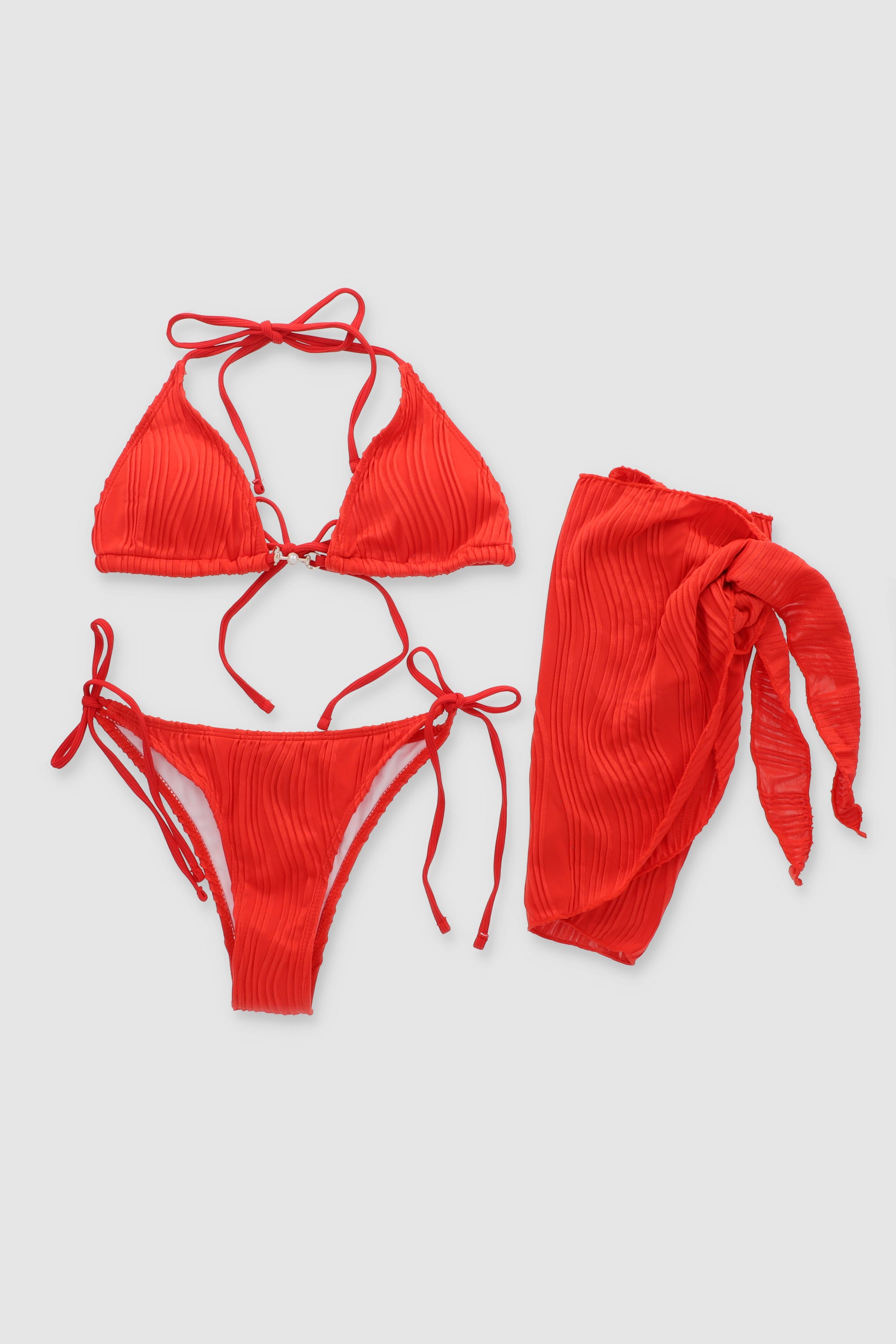 Set 3 piezas bikini texturizado ROJO