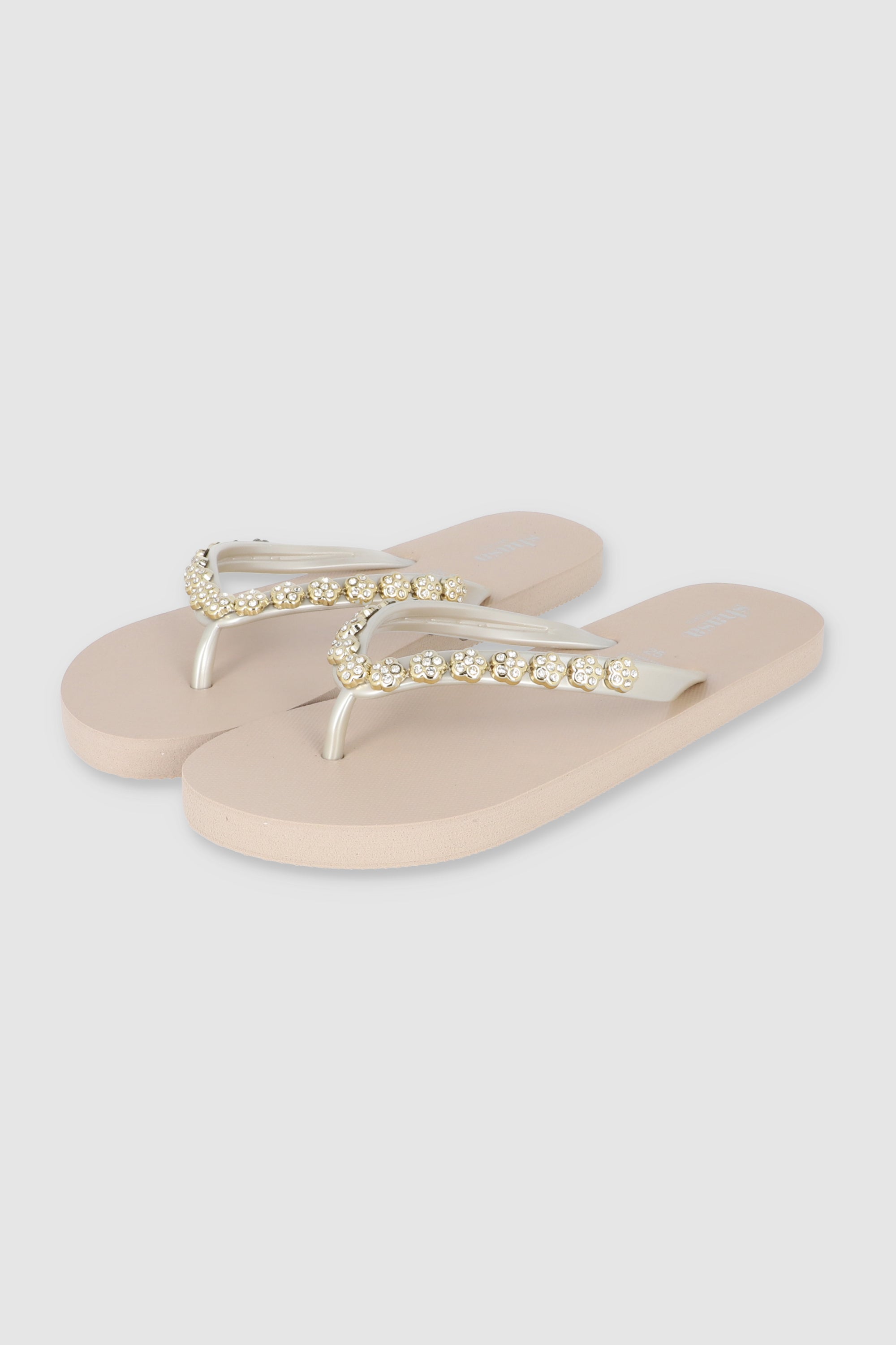 Flip Flops Chinela Flor Brillos TAUPE