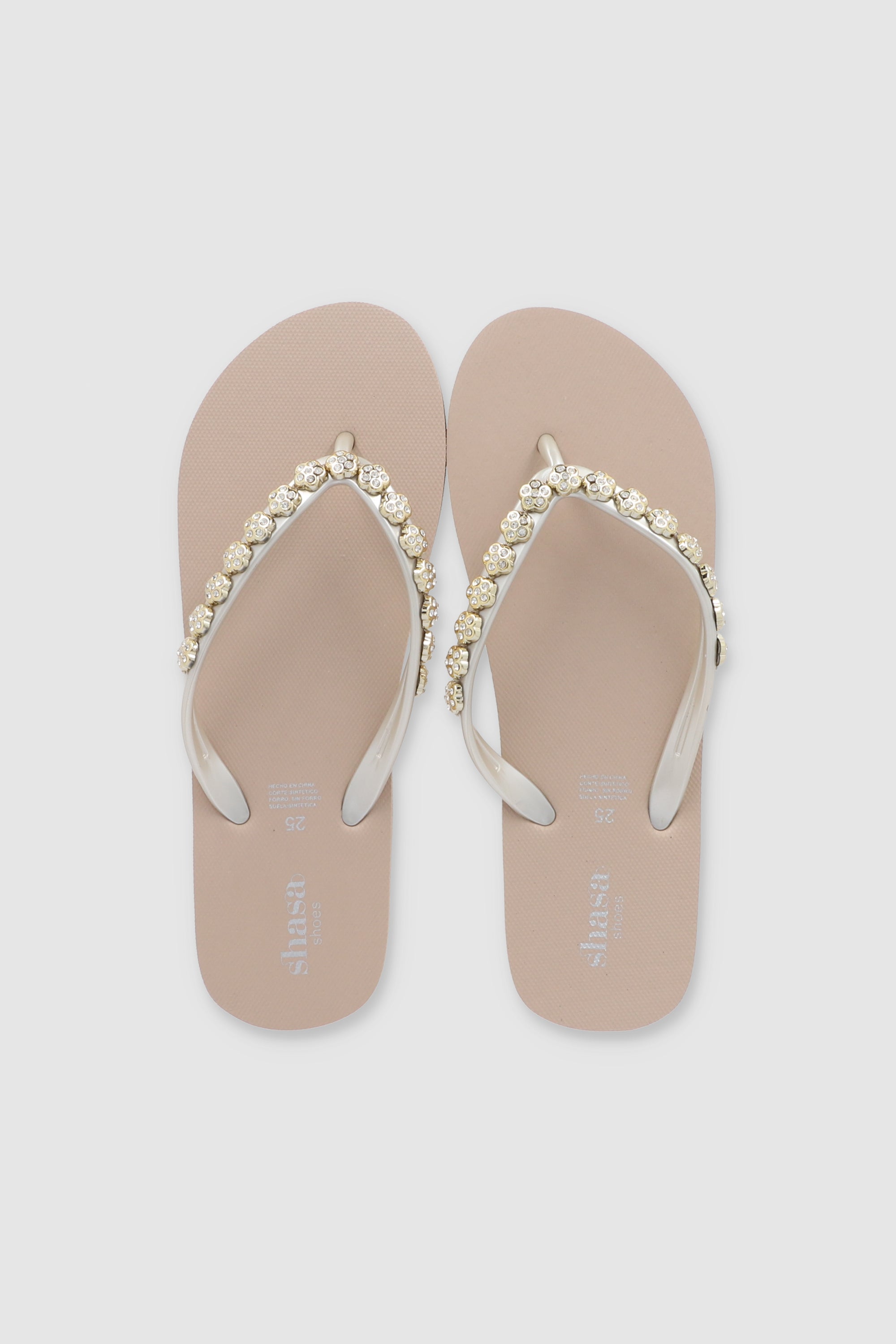 Flip Flops Chinela Flor Brillos TAUPE