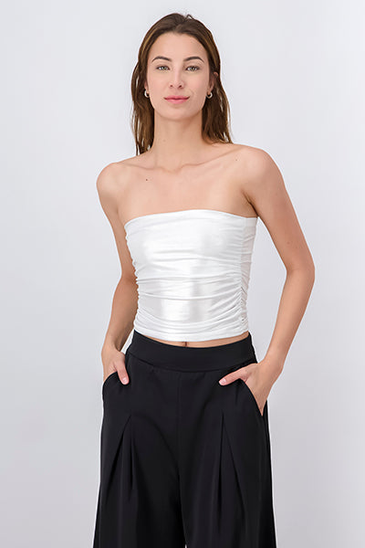 Top strapless plisado metálico PLATA