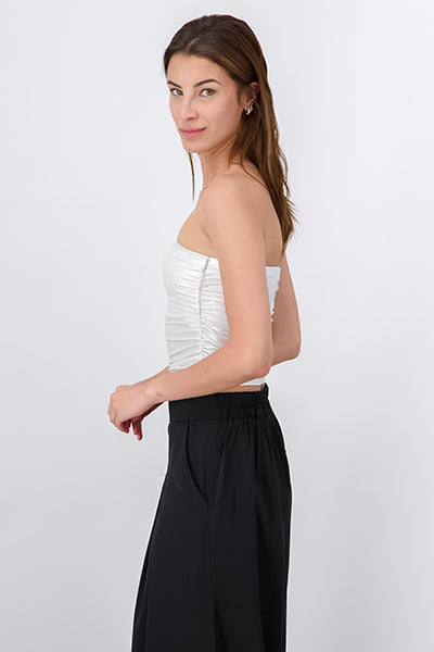 Top strapless plisado metálico PLATA