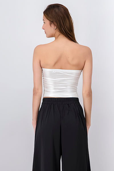 Top strapless plisado metálico PLATA