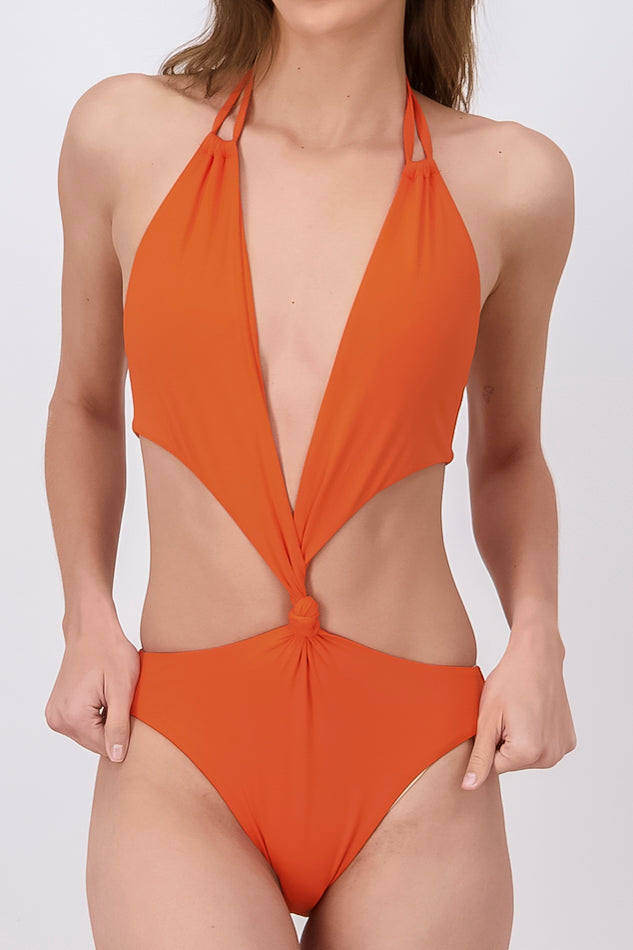 Traje De Baño Con Nudo En Cintura Y Corte