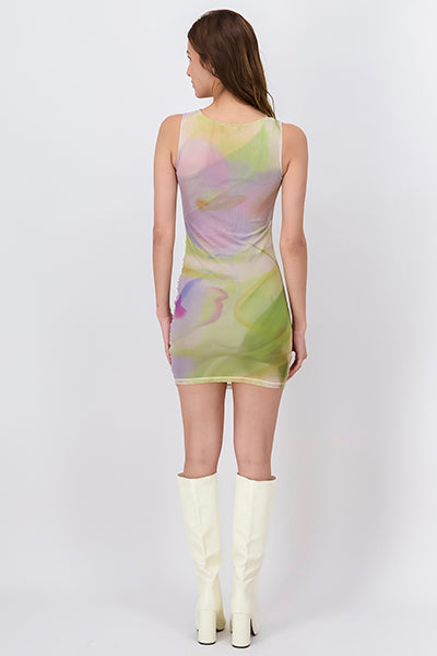 Vestido mesh plisado tie dye MULTICOLOR