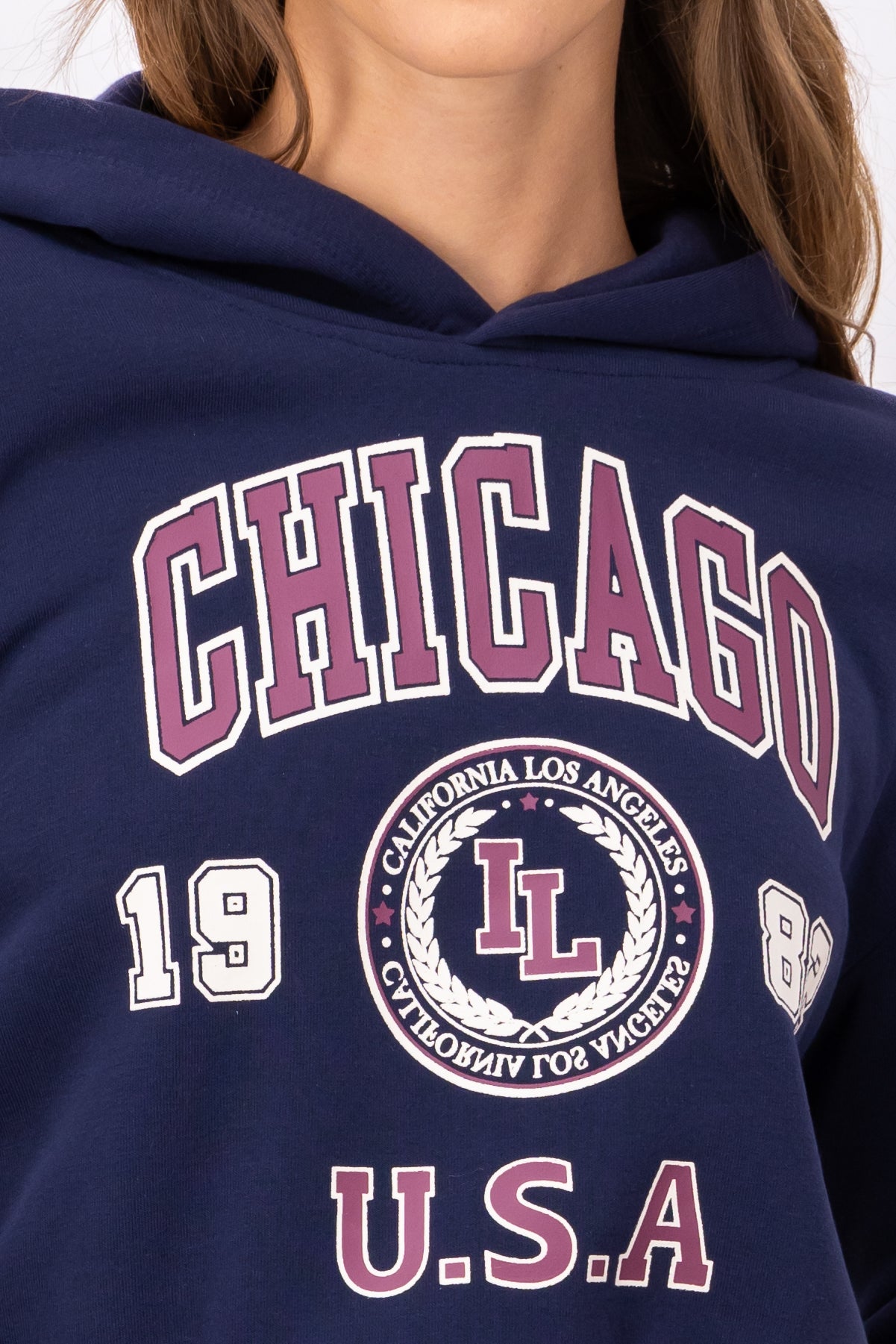 Sudadera Crop Estampado Chicago MARINO