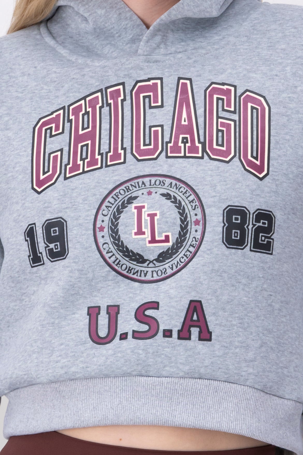 Sudadera Crop Estampado Chicago GRIS