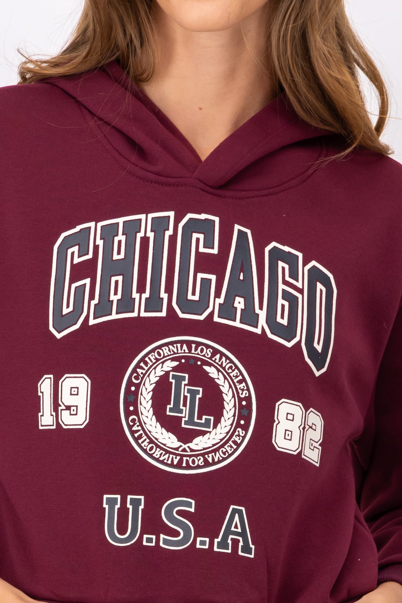 Sudadera Crop Estampado Chicago VINO