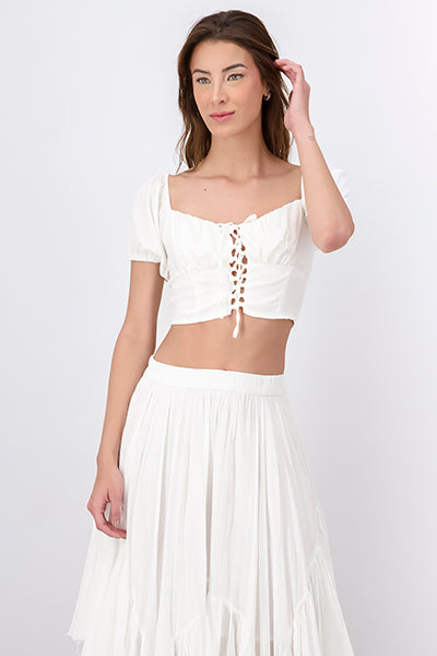 Top Lace Up Plisado HUESO