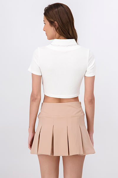 Top Crop Cuello Camisa BLANCO