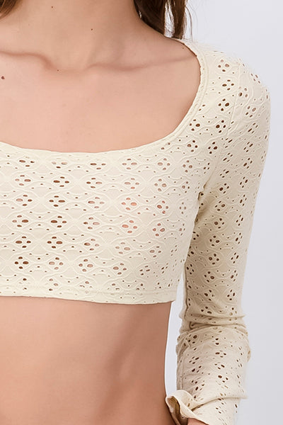 Top Crop Eyelets Manga Larga TAUPE