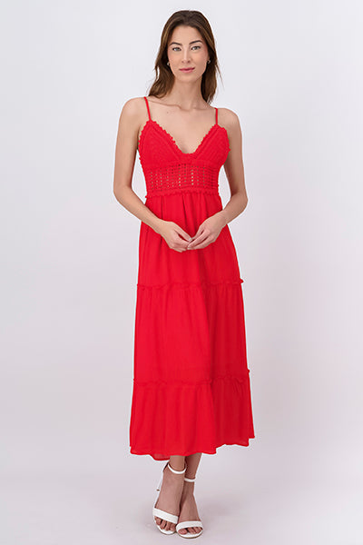 Vestido midi tejido capas ROJO