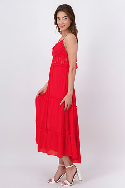 Vestido midi tejido capas ROJO