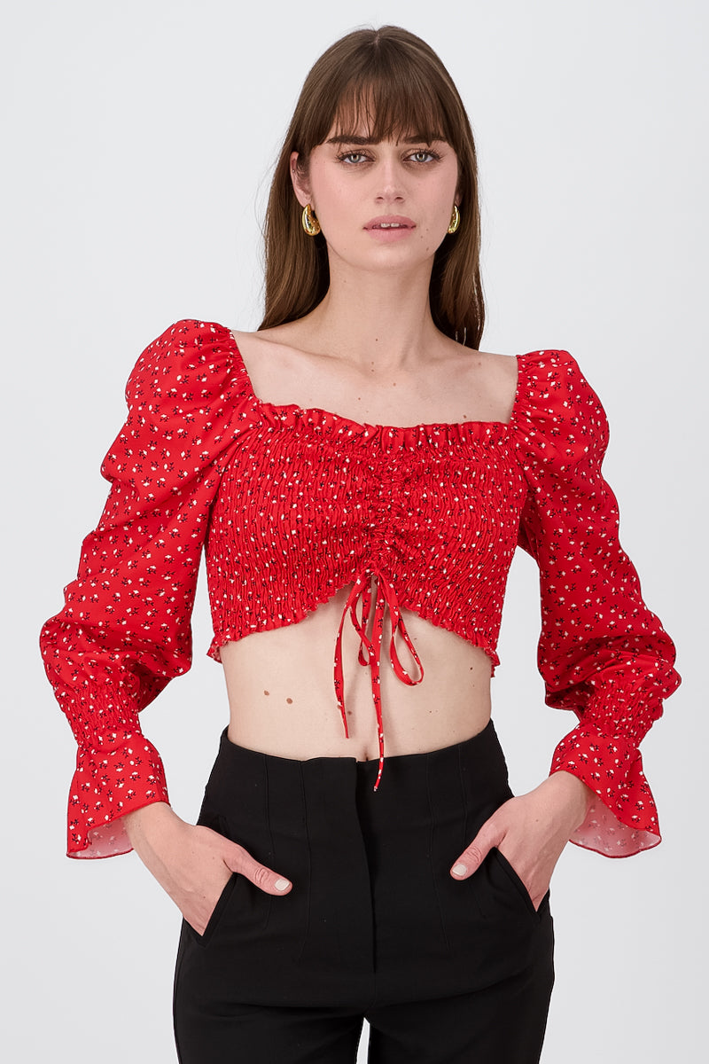 Blusa crop flores manga larga ROJO COMBO