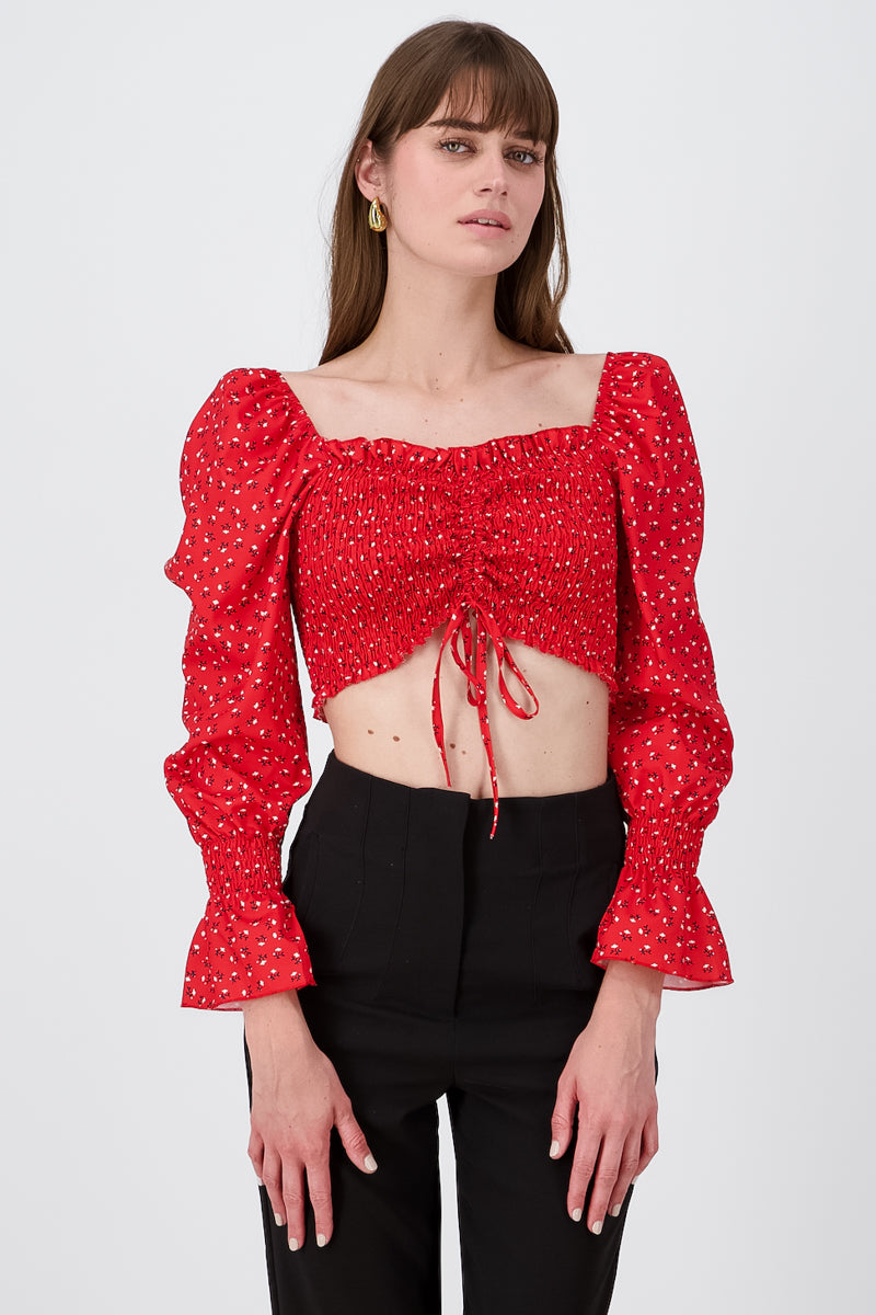 Blusa crop flores manga larga ROJO COMBO