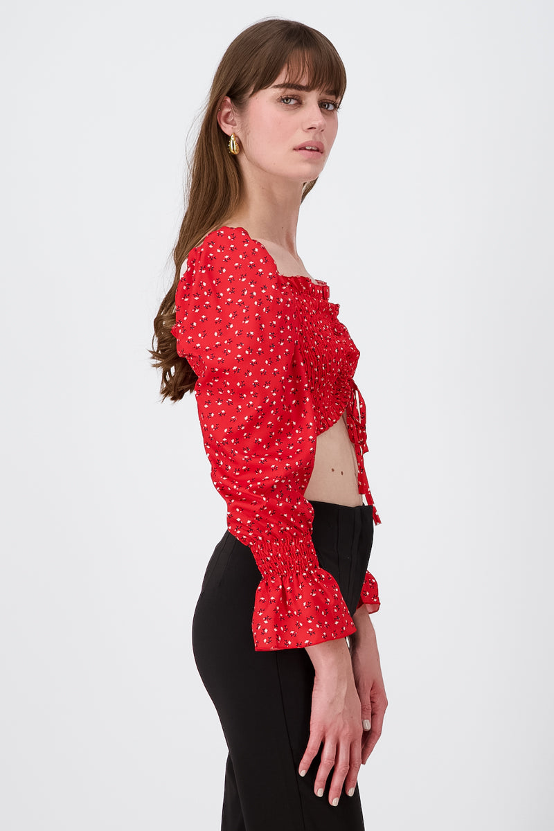 Blusa crop flores manga larga ROJO COMBO