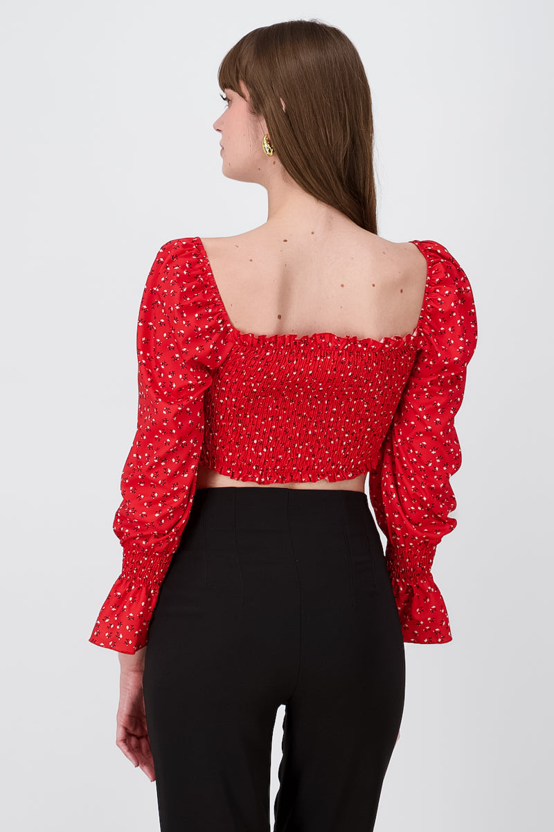 Blusa crop flores manga larga ROJO COMBO