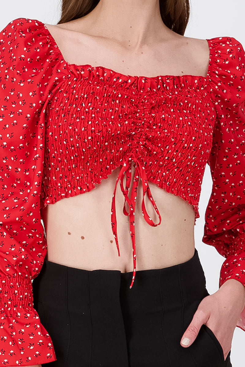 Blusa crop flores manga larga ROJO COMBO