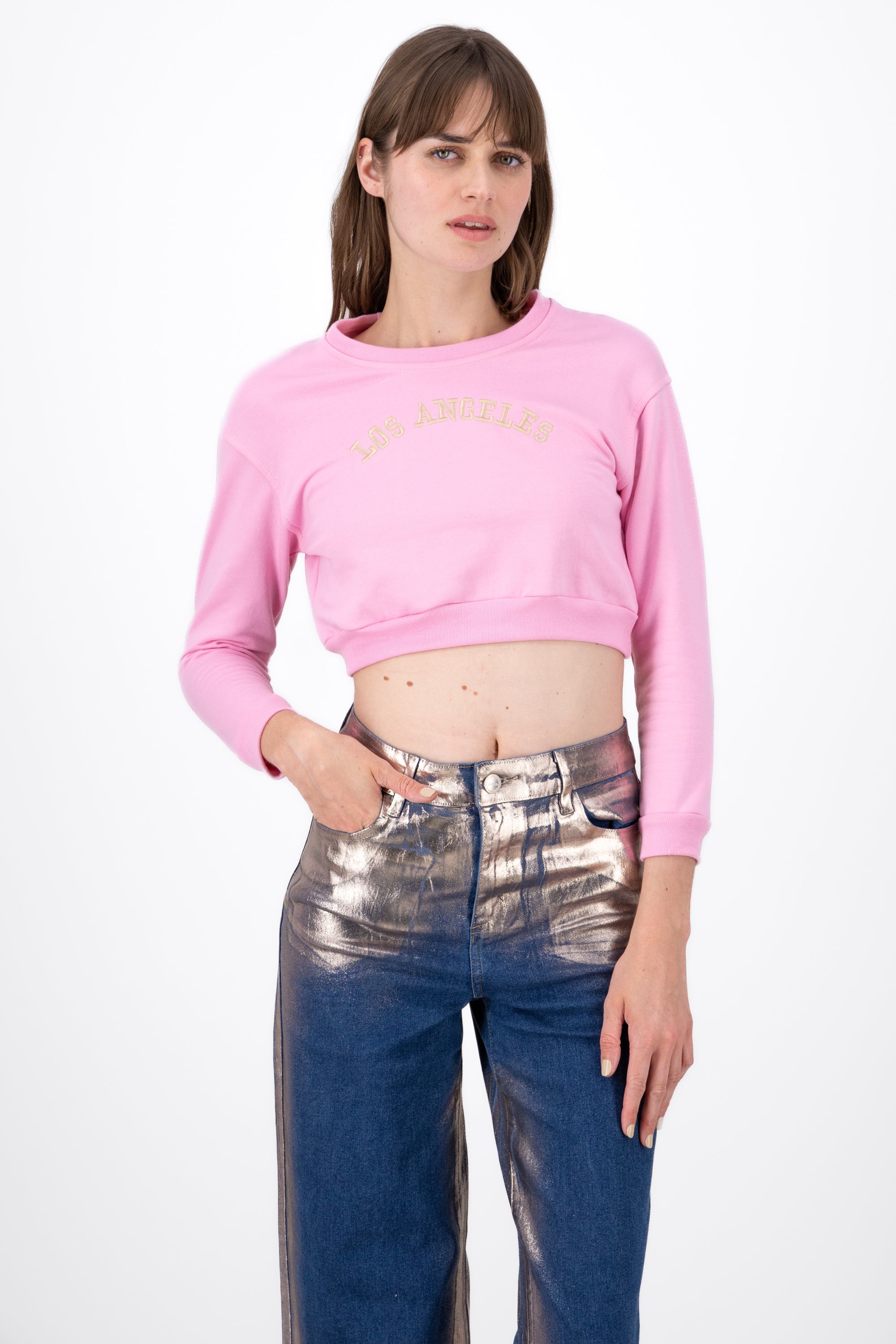 Sudadera crop Los Angeles ROSA PASTEL