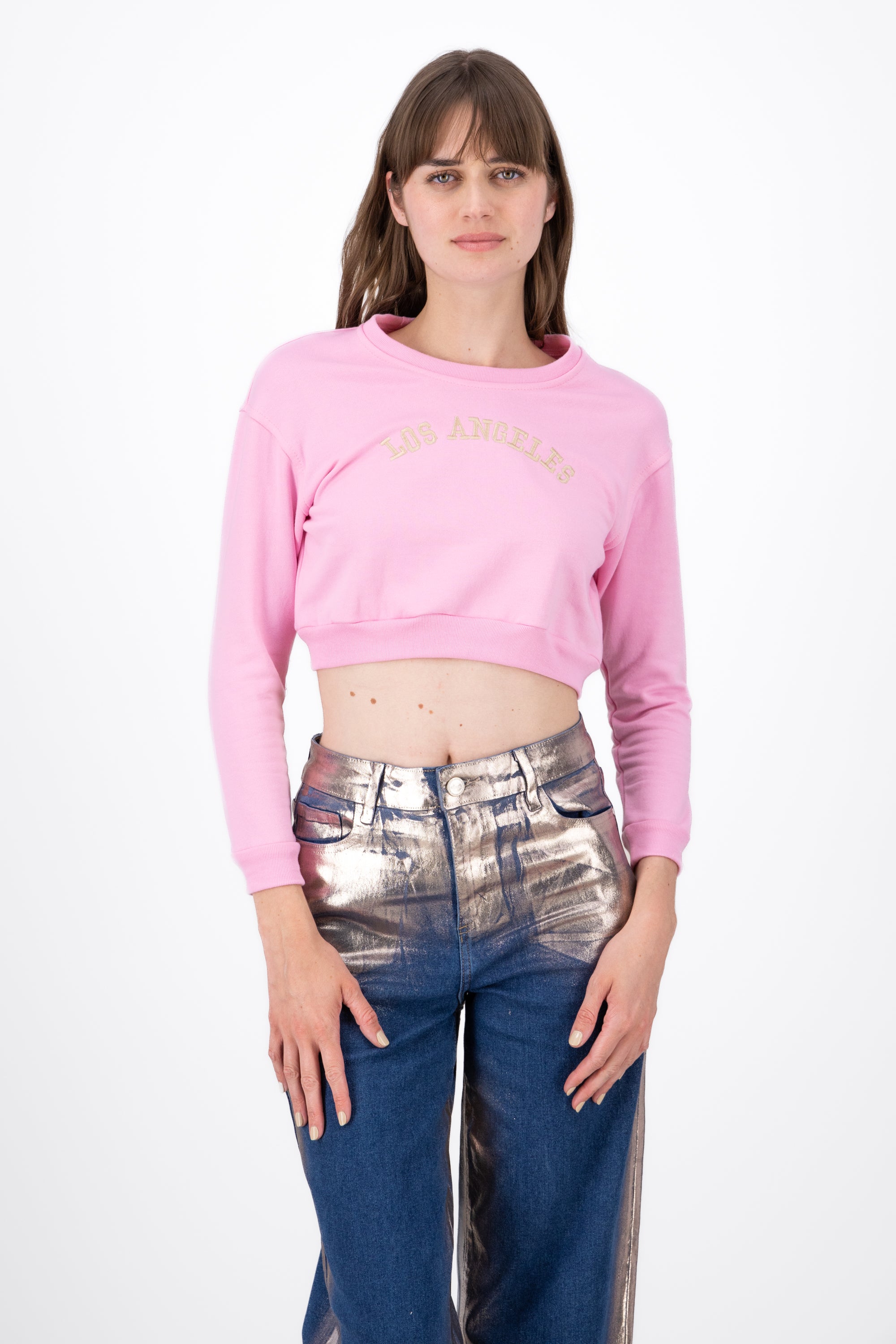 Sudadera crop Los Angeles ROSA PASTEL