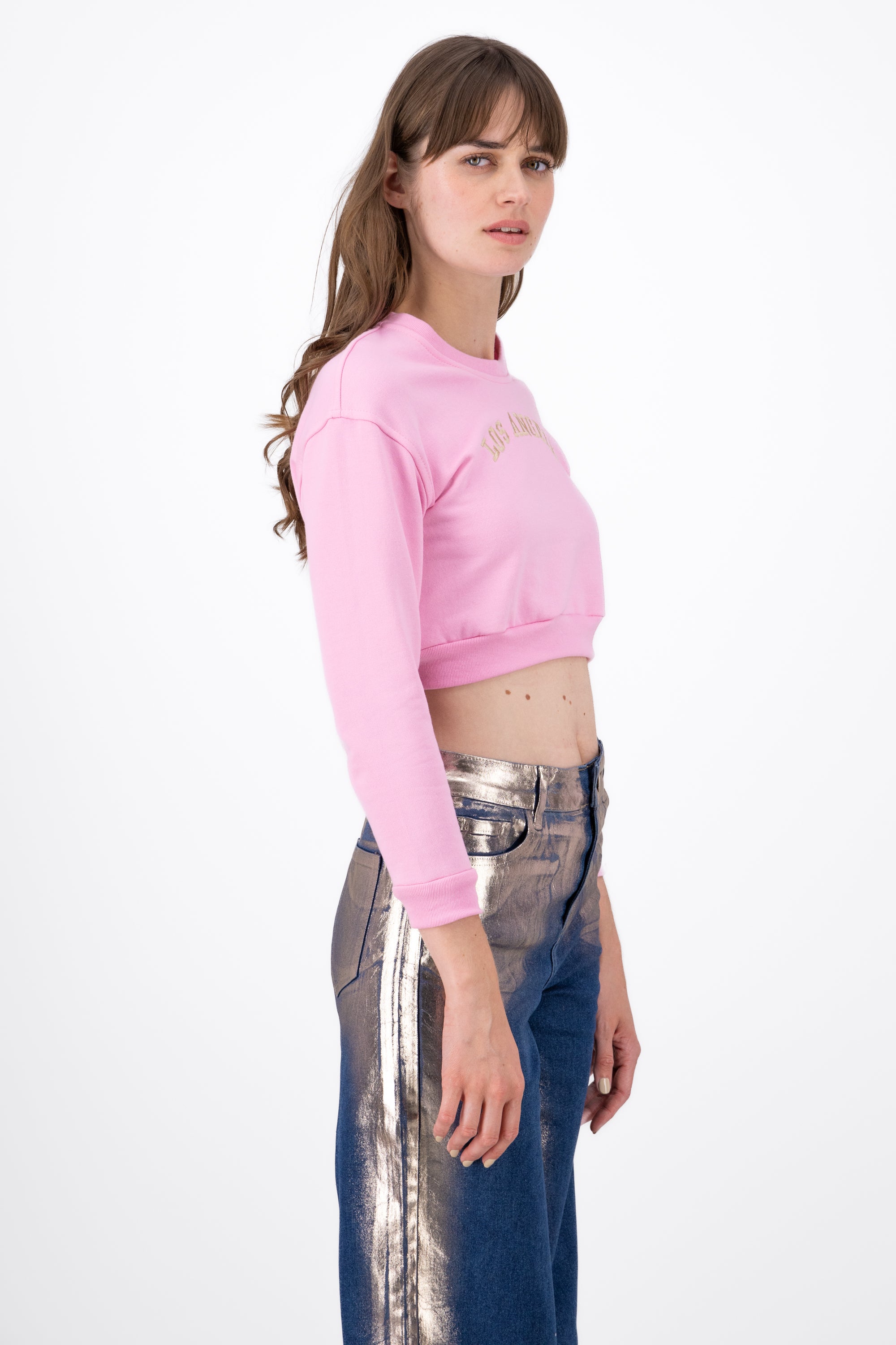 Sudadera crop Los Angeles ROSA PASTEL