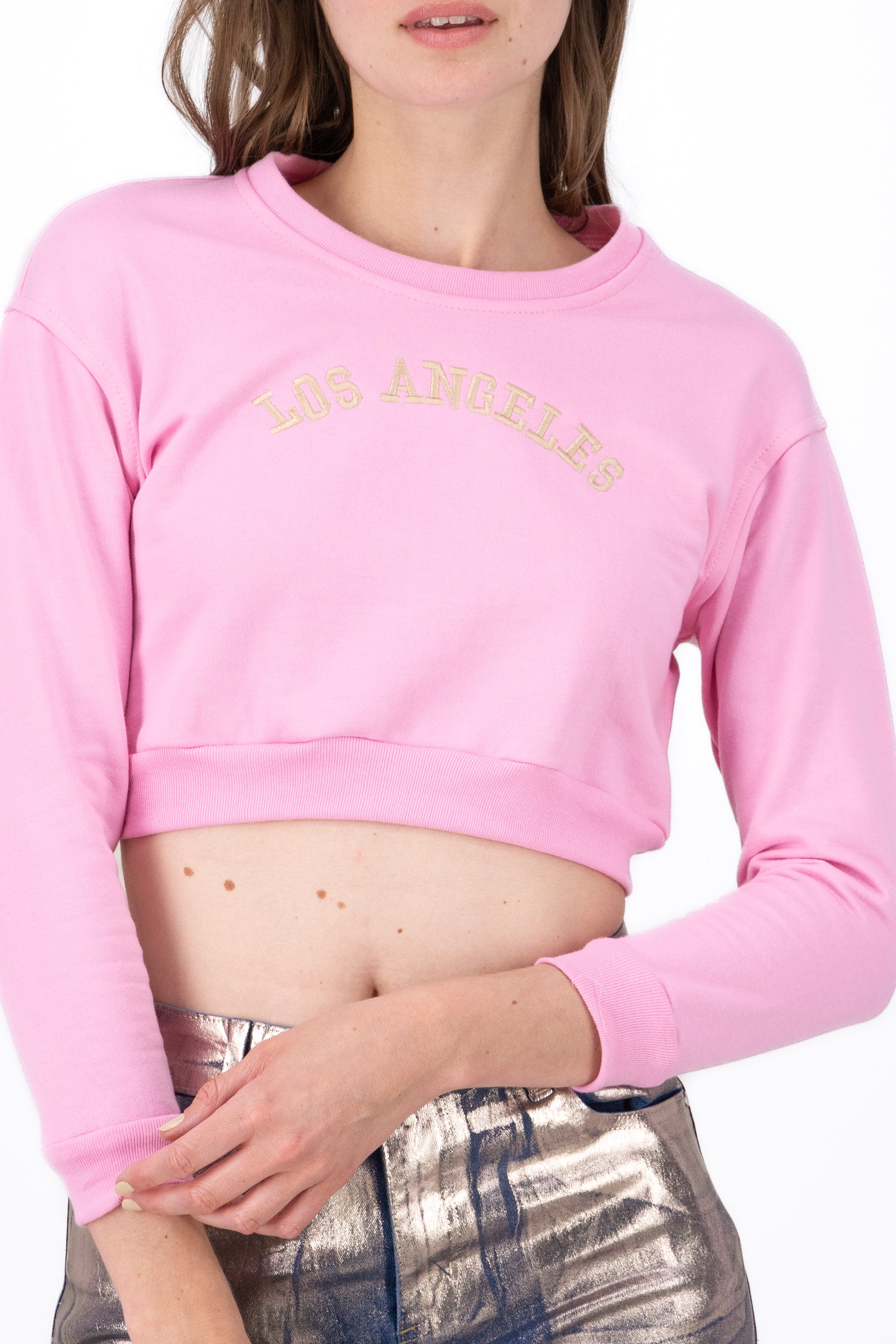 Sudadera crop Los Angeles ROSA PASTEL